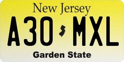 NJ license plate A30MXL
