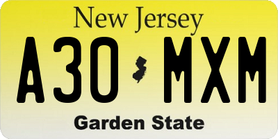 NJ license plate A30MXM