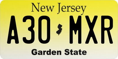 NJ license plate A30MXR