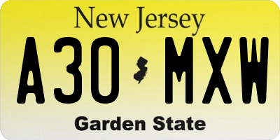 NJ license plate A30MXW
