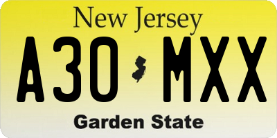 NJ license plate A30MXX