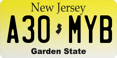 NJ license plate A30MYB