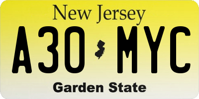 NJ license plate A30MYC