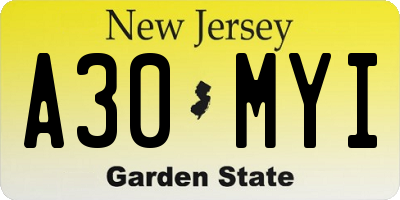 NJ license plate A30MYI