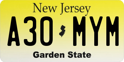 NJ license plate A30MYM