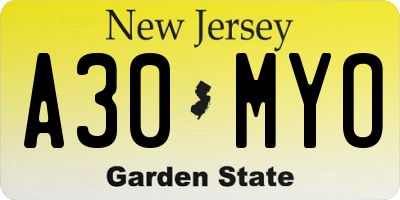 NJ license plate A30MYO