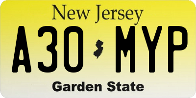 NJ license plate A30MYP