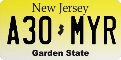 NJ license plate A30MYR