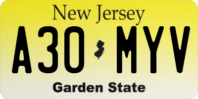 NJ license plate A30MYV