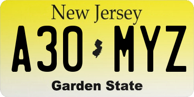 NJ license plate A30MYZ