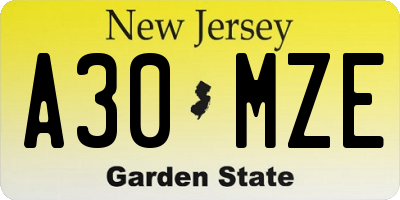 NJ license plate A30MZE
