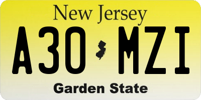 NJ license plate A30MZI