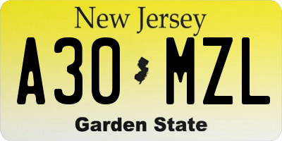 NJ license plate A30MZL