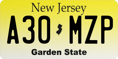 NJ license plate A30MZP