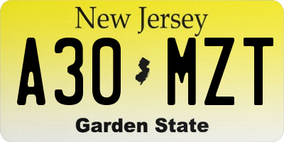 NJ license plate A30MZT