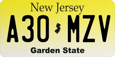 NJ license plate A30MZV