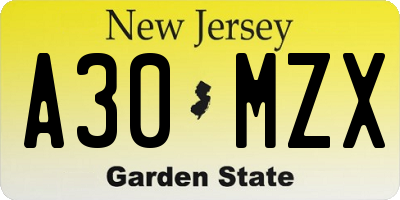 NJ license plate A30MZX