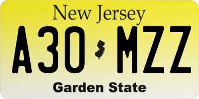 NJ license plate A30MZZ