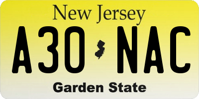 NJ license plate A30NAC