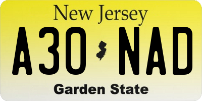 NJ license plate A30NAD