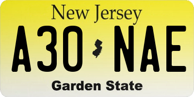 NJ license plate A30NAE