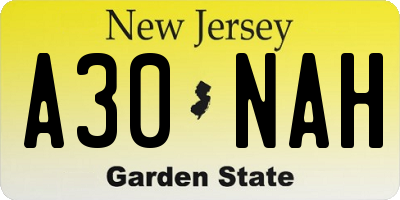 NJ license plate A30NAH