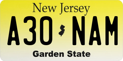 NJ license plate A30NAM