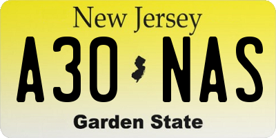 NJ license plate A30NAS