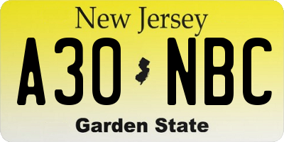 NJ license plate A30NBC