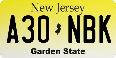 NJ license plate A30NBK