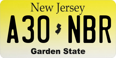 NJ license plate A30NBR