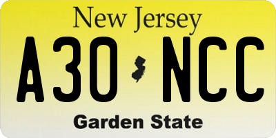 NJ license plate A30NCC