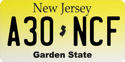 NJ license plate A30NCF
