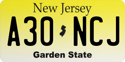 NJ license plate A30NCJ