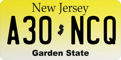 NJ license plate A30NCQ
