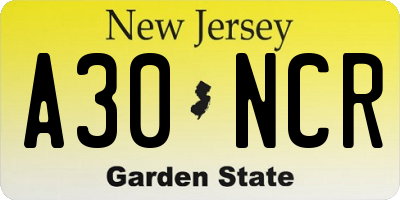 NJ license plate A30NCR
