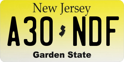 NJ license plate A30NDF