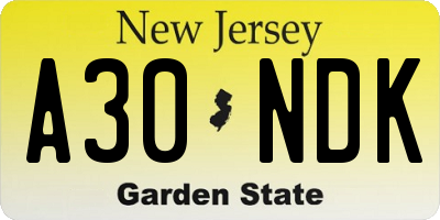 NJ license plate A30NDK