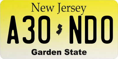 NJ license plate A30NDO