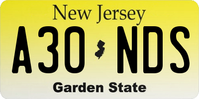 NJ license plate A30NDS