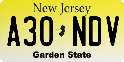 NJ license plate A30NDV