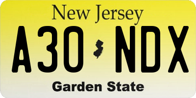 NJ license plate A30NDX