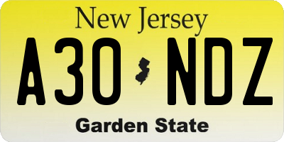 NJ license plate A30NDZ