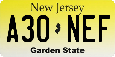 NJ license plate A30NEF