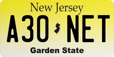 NJ license plate A30NET
