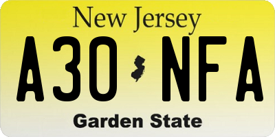 NJ license plate A30NFA