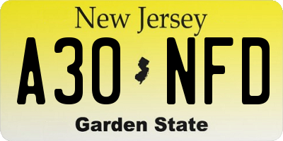 NJ license plate A30NFD