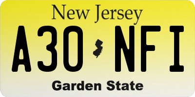 NJ license plate A30NFI
