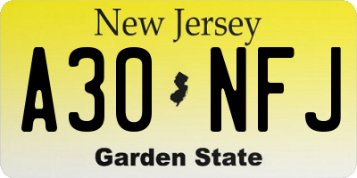 NJ license plate A30NFJ