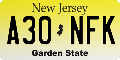 NJ license plate A30NFK